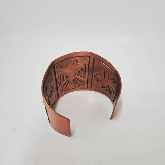 VTG Solid Copper Stamped Thunderbird Cuff Bracelet Native American Inspired - Picture 5 of 9